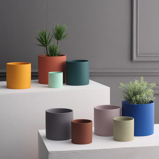 Pot de fleurs en céramique coloré de style industriel nordique, jardinière succulente, plantes vertes, pot de fleurs de forme cylindrique avec plateau à trous