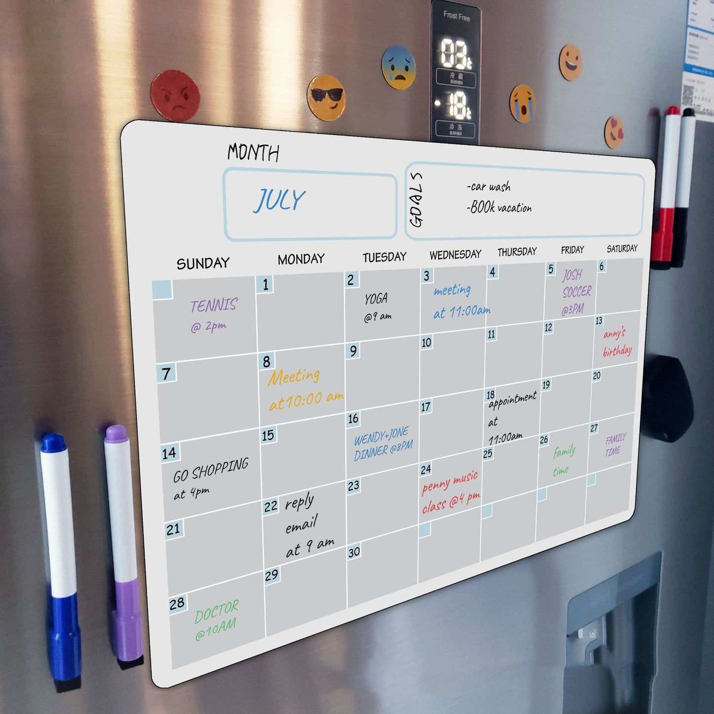 Calendrier magnétique mensuel et hebdomadaire A3 pour réfrigérateur